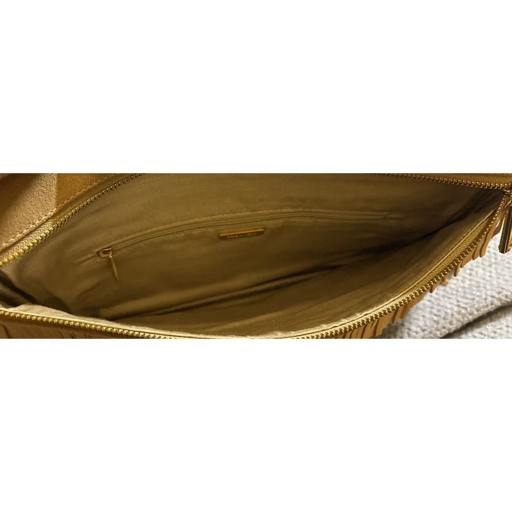BCBGMAXAZRIA LAYERED TAN SUEDE FABRIC TYPE CLUTCH